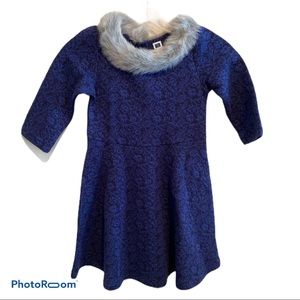 Navy Blue with Gray Faux Fur Collar Girls Dress